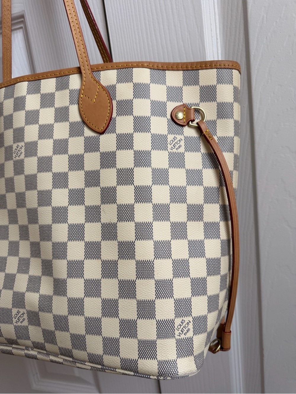 Fashion Inspired Checkered Canvas Tote Bag in Beige and Tan - Picture 5 of 16